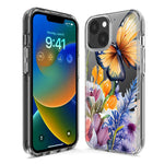 Apple iPhone 13 Mini Spring Summer Flowers Butterfly Purple Blue Lilac Floral Hybrid Protective Phone Case Cover