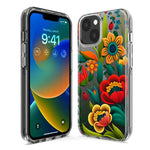 Apple iPhone 15 Pro Max Colorful Red Orange Folk Style Floral Vibrant Spring Flowers Hybrid Protective Phone Case Cover