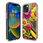 Apple iPhone 14 Pro Colorful Yellow Pink Folk Style Floral Vibrant Spring Flowers Hybrid Protective Phone Case Cover