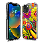 Apple iPhone XS Colorful Yellow Pink Folk Style Floral Vibrant Spring Flowers Hybrid Protective Phone Case Cover