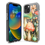 Apple iPhone 14 Pro Fairytale Watercolor Mushrooms Pastel Spring Flowers Floral Hybrid Protective Phone Case Cover