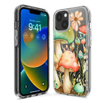 Apple iPhone 15 Fairytale Watercolor Mushrooms Pastel Spring Flowers Floral Hybrid Protective Phone Case Cover