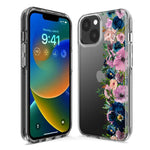 Apple iPhone SE 2nd 3rd Generation Navy Blue Summer Watercolor Floral Classic Purple Flowers Hybrid Protective Phone Case Cover
