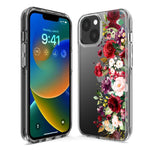 Apple iPhone 15 Pro Red Summer Watercolor Floral Bouquets Ruby Flowers Hybrid Protective Phone Case Cover