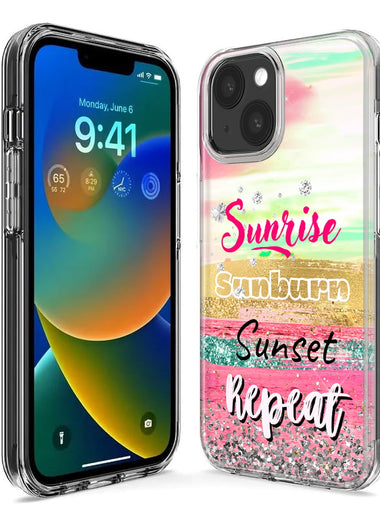 Apple iPhone 15 Plus Summer Brush Strokes Sunrise Sunburn Sunset Repeat Hybrid Protective Phone Case Cover