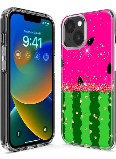 Apple iPhone 15 Plus Summer Watermelon Sugar Vacation Tropical Fruit Pink Green Hybrid Protective Phone Case Cover