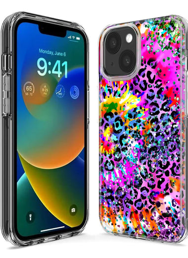 Apple iPhone 12 Vibrant Pink Purple Tie Dye Summer Leopard Swirl Rainbow Hybrid Protective Phone Case Cover