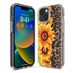 Apple iPhone 14 Pro Max Yellow Summer Sunflowers Brown Leopard Honeycomb Hybrid Protective Phone Case Cover