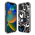 Apple iPhone 15 Pro Max Black White Hearts Love Graffiti Hybrid Protective Phone Case Cover
