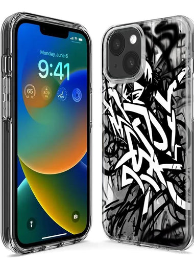 Apple iPhone 12 Black White Urban Graffiti Hybrid Protective Phone Case Cover