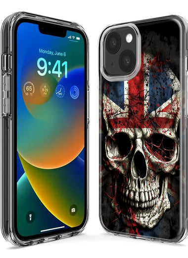 Apple iPhone 15 Pro British UK Flag Skull Hybrid Protective Phone Case Cover