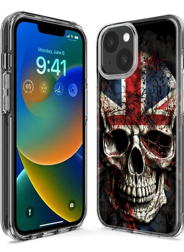 Apple iPhone 15 Plus British UK Flag Skull Hybrid Protective Phone Case Cover