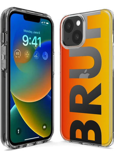 Apple iPhone 15 Plus Orange Red Clear Funny Text Quote Bruh Hybrid Protective Phone Case Cover