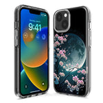 Apple iPhone 15 Pro Max Kawaii Manga Pink Cherry Blossom Full Moon Hybrid Protective Phone Case Cover