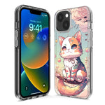 Apple iPhone 14 Pro Max Kawaii Manga Pink Cherry Blossom Cute Cat Hybrid Protective Phone Case Cover