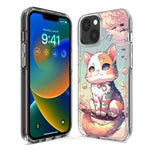 Apple iPhone 15 Pro Kawaii Manga Pink Cherry Blossom Cute Cat Hybrid Protective Phone Case Cover