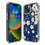 Apple iPhone 15 Pro Kawaii Japanese Pink Cherry Blossom Navy Blue Hybrid Protective Phone Case Cover