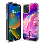 Apple iPhone 12 Pro Kawaii Manga Pink Cherry Blossom Japanese Rainbow Girl Hybrid Protective Phone Case Cover