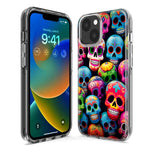 Apple iPhone 15 Pro Max Halloween Spooky Colorful Day of the Dead Skulls Hybrid Protective Phone Case Cover