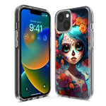 Apple iPhone 14 Pro Max Halloween Spooky Colorful Day of the Dead Skull Girl Hybrid Protective Phone Case Cover