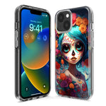 Apple iPhone 15 Pro Max Halloween Spooky Colorful Day of the Dead Skull Girl Hybrid Protective Phone Case Cover