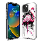 Apple iPhone 15 Pro Max Pink Flamingo Painting Graffiti Hybrid Protective Phone Case Cover