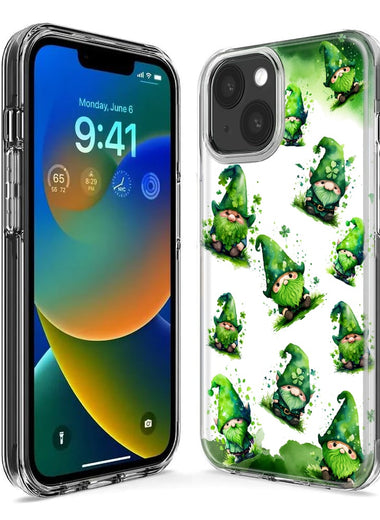 Apple iPhone SE 2nd 3rd Generation Gnomes Shamrock Lucky Green Clover St. Patrick Hybrid Protective Phone Case Cover