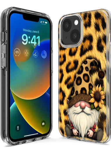 Apple iPhone 15 Plus Gnome Sunflower Leopard Hybrid Protective Phone Case Cover
