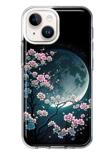 Apple iPhone 15 Plus Kawaii Manga Pink Cherry Blossom Full Moon Hybrid Protective Phone Case Cover