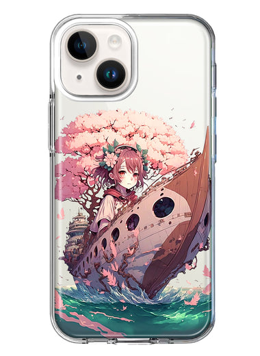 Apple iPhone 14 Plus Kawaii Manga Pink Cherry Blossom Japanese Girl Boat Hybrid Protective Phone Case Cover