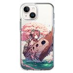 Apple iPhone 13 Mini Kawaii Manga Pink Cherry Blossom Japanese Girl Boat Hybrid Protective Phone Case Cover