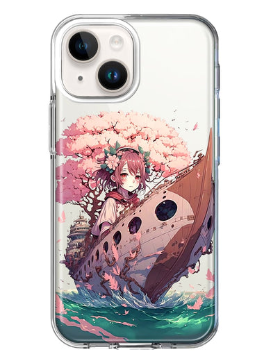 Apple iPhone 13 Kawaii Manga Pink Cherry Blossom Japanese Girl Boat Hybrid Protective Phone Case Cover