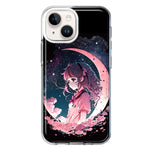 Apple iPhone 14 Plus Kawaii Manga Pink Cherry Blossom Dreaming Moon Girl Hybrid Protective Phone Case Cover