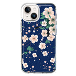 Apple iPhone 14 Kawaii Japanese Pink Cherry Blossom Navy Blue Hybrid Protective Phone Case Cover