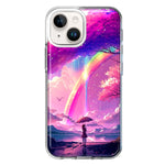 Apple iPhone 14 Plus Kawaii Manga Pink Cherry Blossom Japanese Rainbow Girl Hybrid Protective Phone Case Cover