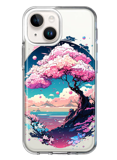 Apple iPhone 15 Plus Kawaii Manga Pink Cherry Blossom Japanese Sky Floral Ocean Hybrid Protective Phone Case Cover