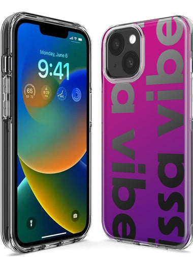 Apple iPhone 15 Plus Purple Clear Funny Text Quote Issa Vibe Hybrid Protective Phone Case Cover