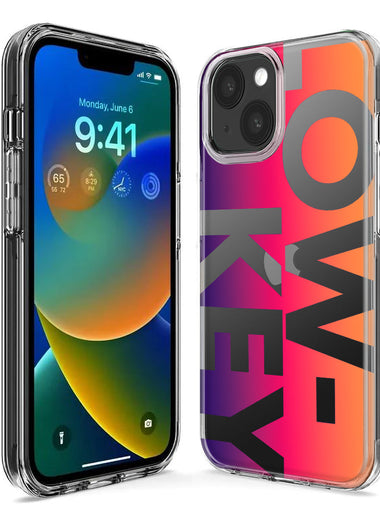 Apple iPhone 15 Pro Purple Pink Orange Clear Funny Text Quote Low Key Hybrid Protective Phone Case Cover