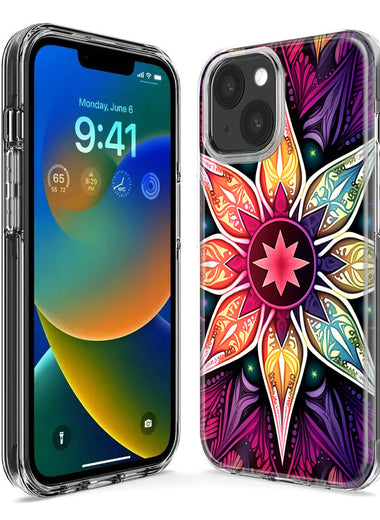 Apple iPhone 15 Plus Mandala Geometry Abstract Star Pattern Hybrid Protective Phone Case Cover