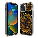 Apple iPhone 15 Pro Max Mandala Geometry Abstract Sunflowers Pattern Hybrid Protective Phone Case Cover