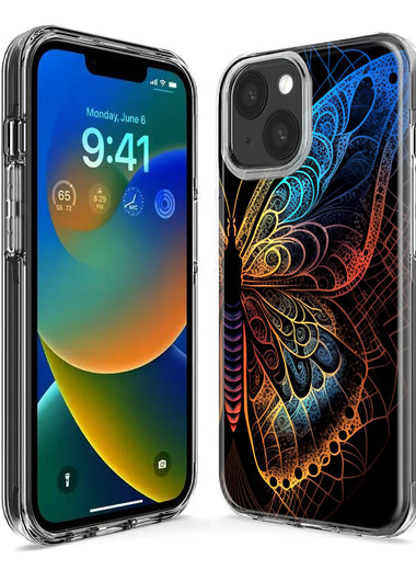Apple iPhone 14 Mandala Geometry Abstract Butterfly Pattern Hybrid Protective Phone Case Cover