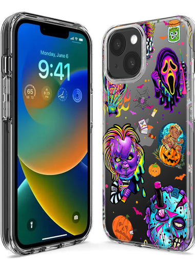 Apple iPhone 15 Cute Halloween Spooky Horror Scary Neon Characters Hybrid Protective Phone Case Cover