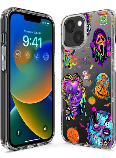 Apple iPhone 12 Pro Cute Halloween Spooky Horror Scary Neon Characters Hybrid Protective Phone Case Cover
