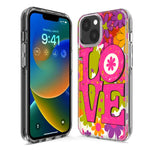 Apple iPhone 15 Pro Pink Daisy Love Graffiti Painting Art Hybrid Protective Phone Case Cover
