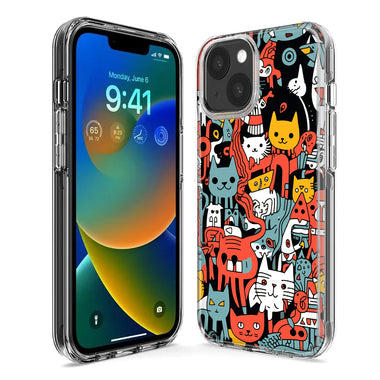 Apple iPhone 14 Psychedelic Cute Cats Friends Pop Art Hybrid Protective Phone Case Cover