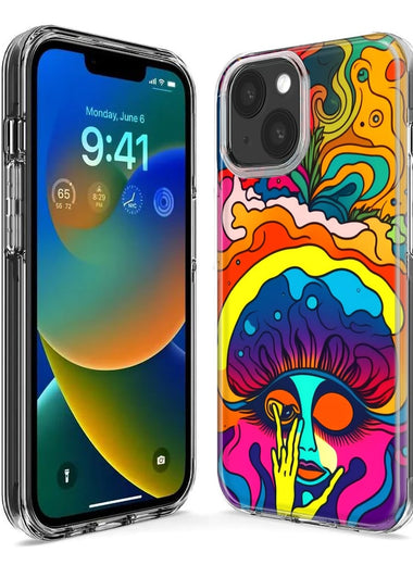 Apple iPhone 15 Plus Neon Rainbow Psychedelic Trippy Hippie Big Brain Hybrid Protective Phone Case Cover