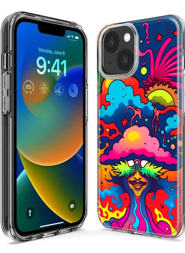 Apple iPhone 15 Plus Neon Rainbow Psychedelic Trippy Hippie Bomb Star Dream Hybrid Protective Phone Case Cover