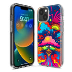 Apple iPhone 14 Plus Neon Rainbow Psychedelic Trippy Hippie Bomb Star Dream Hybrid Protective Phone Case Cover