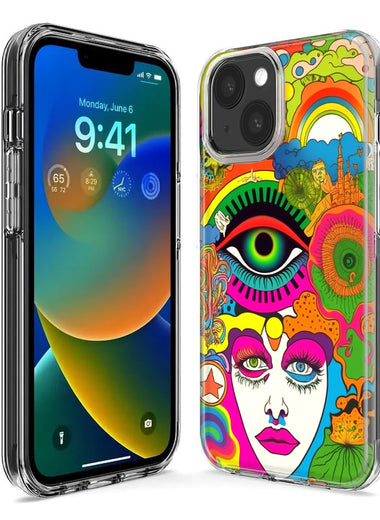 Apple iPhone 15 Plus Neon Rainbow Psychedelic Trippy Hippie DaydreamHybrid Protective Phone Case Cover