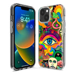 Apple iPhone 12 Neon Rainbow Psychedelic Trippy Hippie Multiple Eyes Hybrid Protective Phone Case Cover